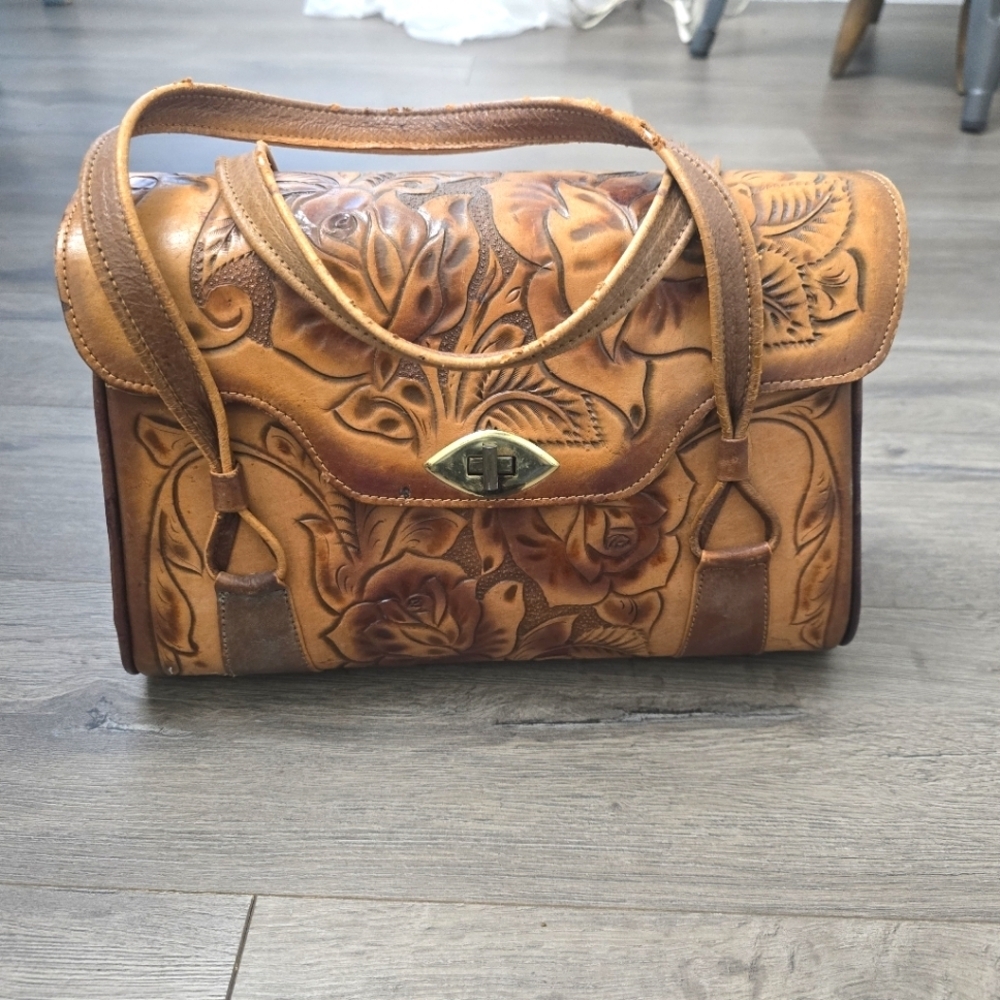 Vintage Tooled Leather Handbag Structured Western Cowgirl Rodeo Festival